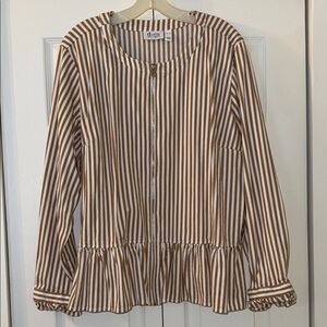Denim & Co Brown and White Striped Zip-Up Jacket XL NWT